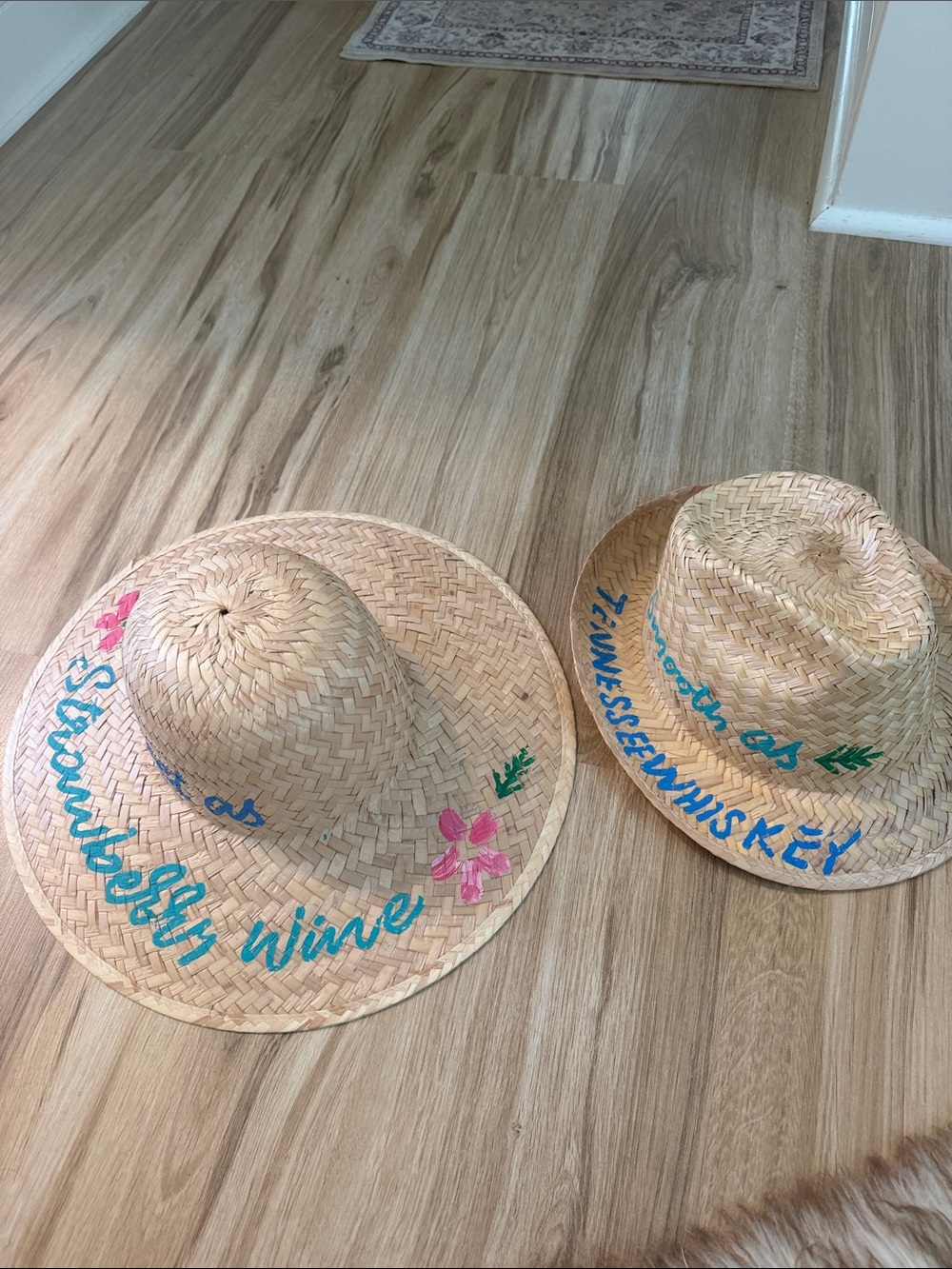 Hand-Painted Straw Sun Hat with Floral Accents